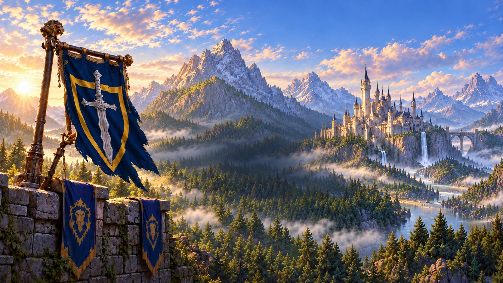 Das Wahre Tribunal – Banner des Tribunals über Bergtal und Burg